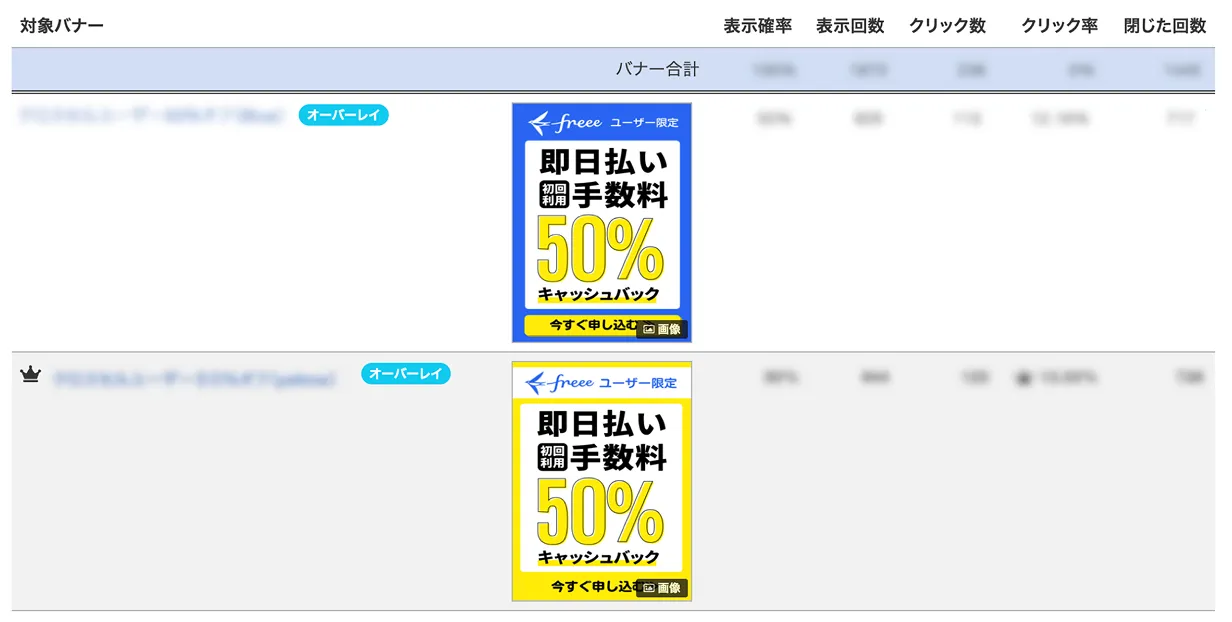 ポップアップバナーの設定画面のキャプチャー