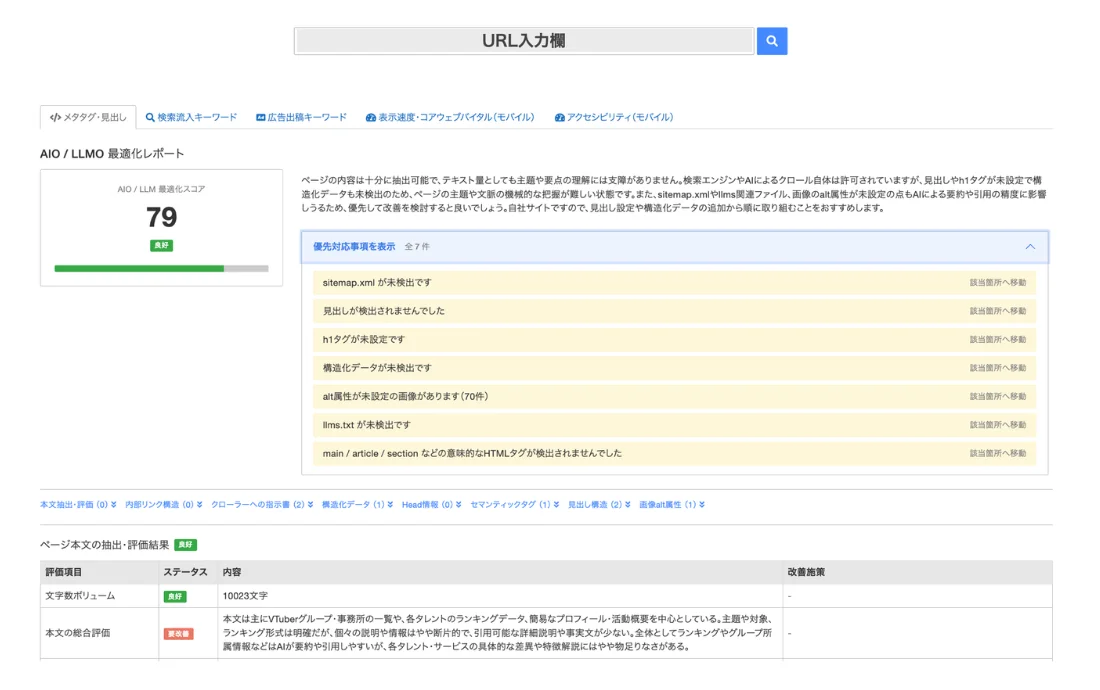 AIO/LLM最適化レポート 画面キャプチャ